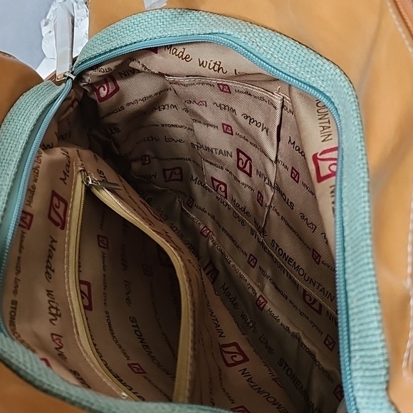 NWT Stone Mountain Purse Ice Blue/Vachetta Belmar Large Dome Satchel Sydney Bag - Picture 9 of 12